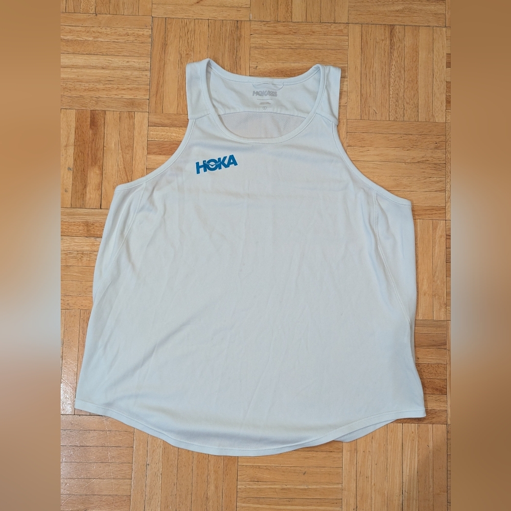 Hoka White Tank Top with Blue Logo